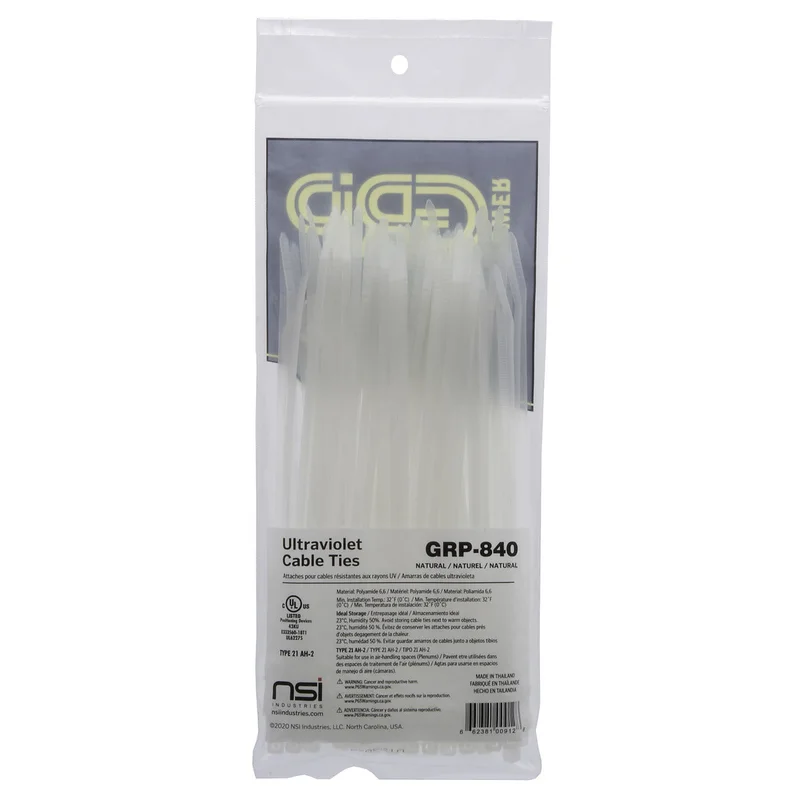 NSI PowerGRP 8, Natural General Purpose 40lb Cable Ties, 100 Pack Natural