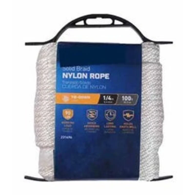 Nylon Rope, Smooth Braided, White, 1/4-In. x 100-Ft.