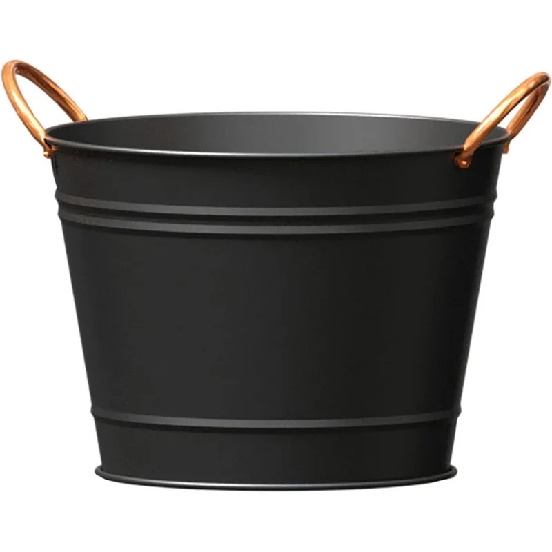 PANACEA WASHTUB PLANTER W/COPPER HANDLES BLACK