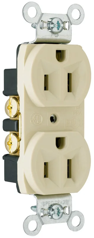 Pass & Seymour 15A 125V Commercial Spec-Grade Duplex Receptacle, Back and Side Wire, Ivory Ivory