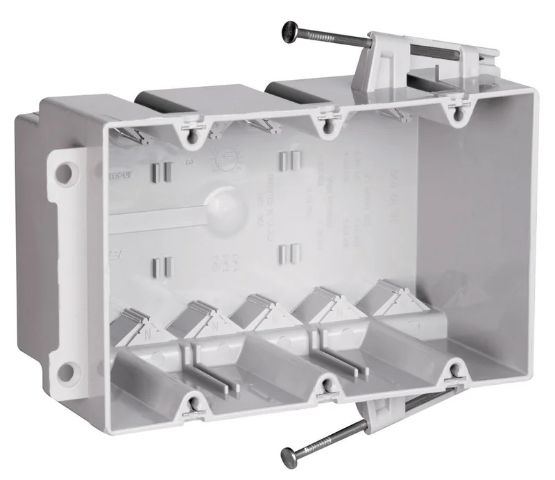 Pass & Seymour Triple Gang Switch and Outlet Box with Captive Mounting Nails on Each End, Gray Gray