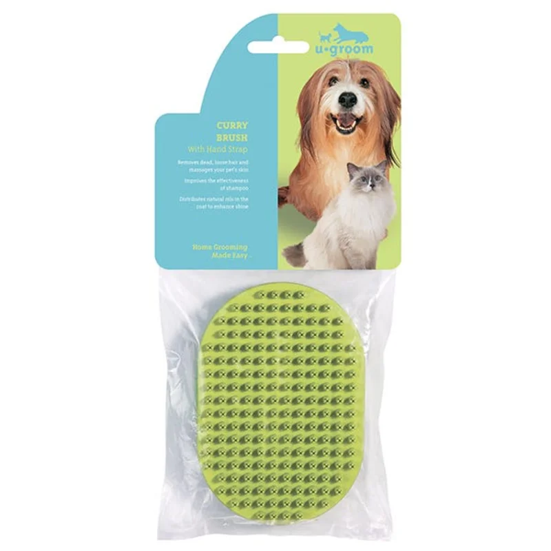 PetEdge U-Groom Rubber Curry Brush Oval With Handstrap 5" x 3"
