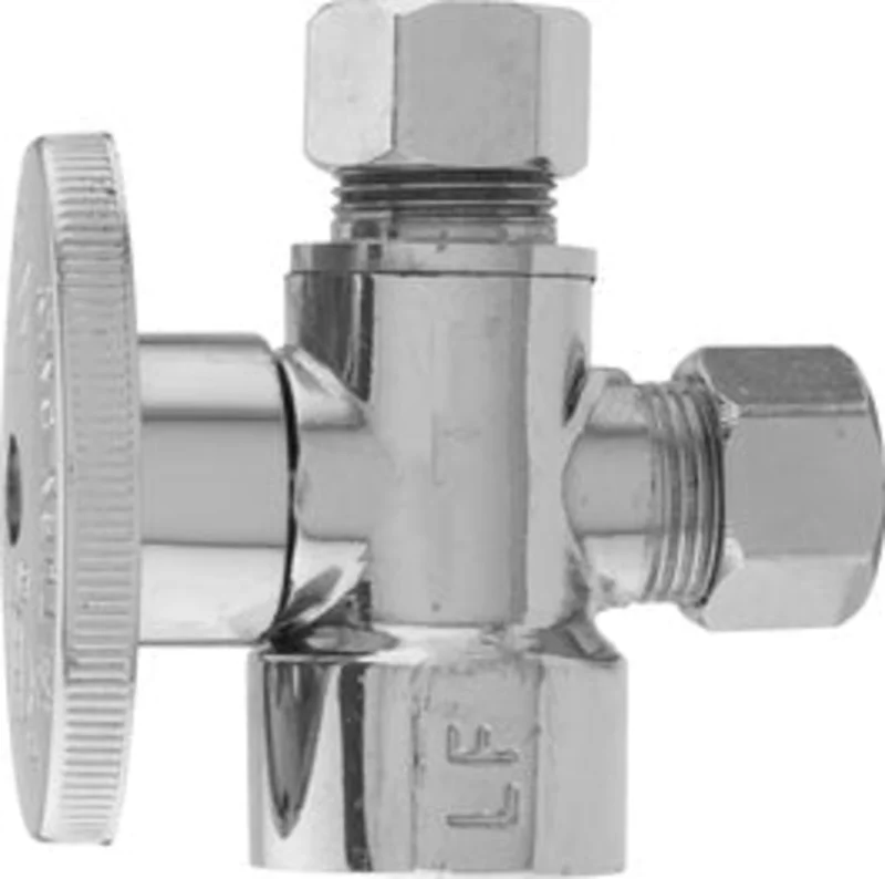 Plumb Pak 1/4 Turn 3-Way Angle Stop Valve, 1/2 X 3/8 X 3/8 in,