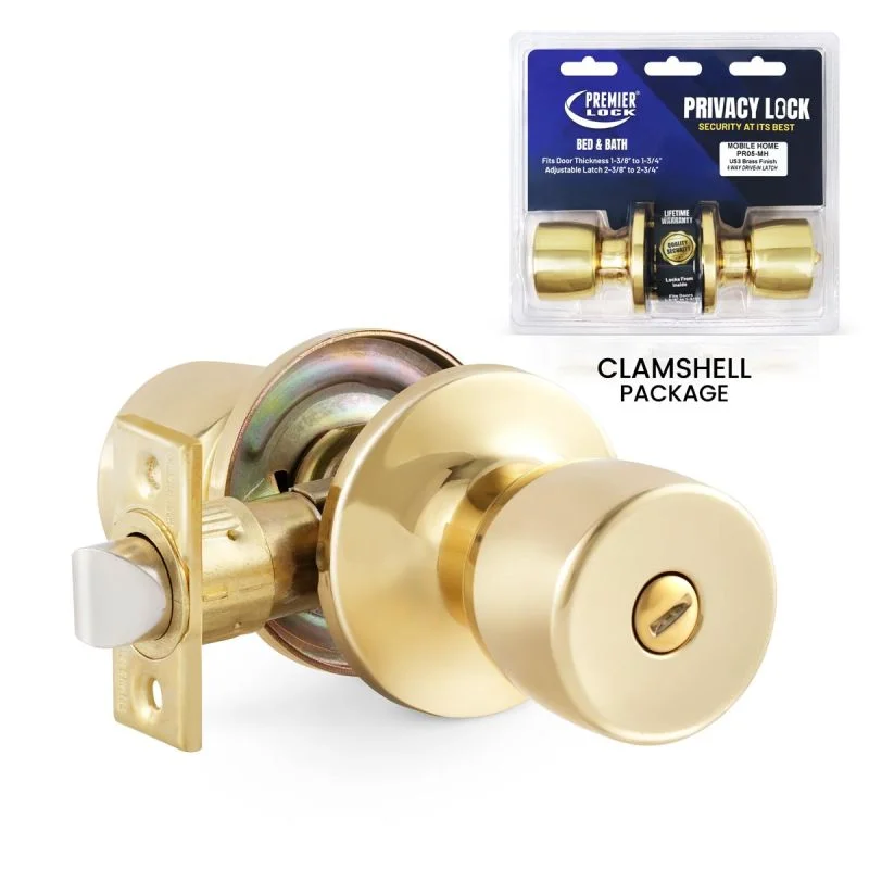 Premier Lock Privacy Knob Tulip Style 6 in 1 Drive In Latch Mobile Home Polished Brass Finish US3