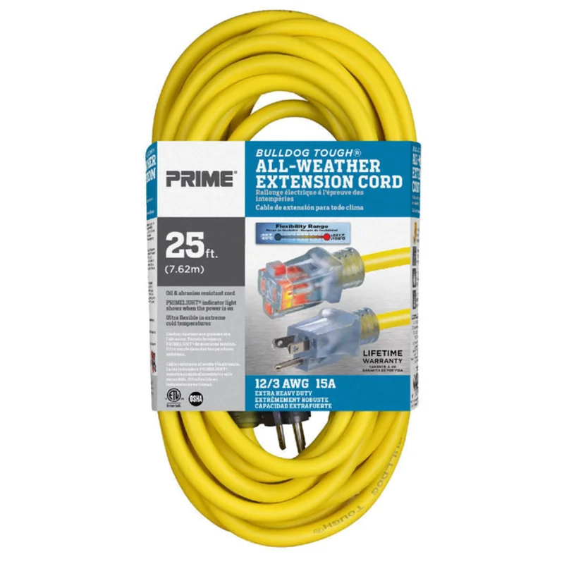 Prime Wire and Cable 25ft 12/3 SJTOW Bulldog Tough Oil Resistant Extension Cord