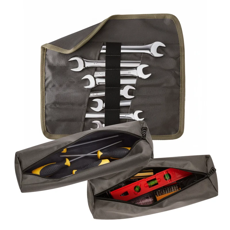 PRO 3 pouches set - Heavy-Duty Wrench Roll with 2 Tool Pouches  Rubberized Inner Lining for Water & Oil Resistance, Durable Canvas Tool Organizer for Mechanics, Electricians & Garage Storage