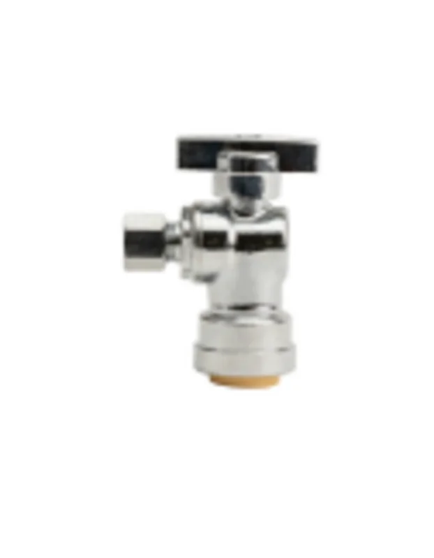 Quick Fitting 1/2 x 1/4 OD. Chrome Plated, 1/4 Turn Angle Stop Valve
