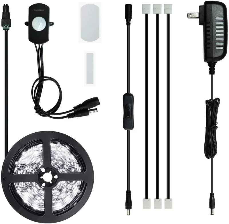 Rayzeek Dimmable PIR Motion Sensor LED Strip Lighting with US Adapter, 6M Cool White