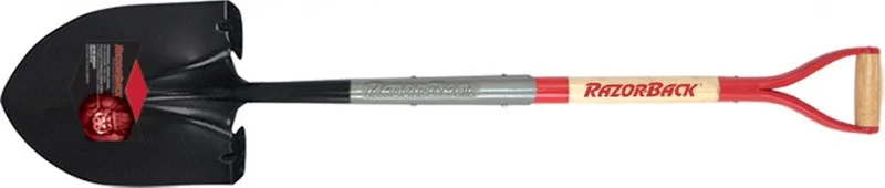 Razor-Back Round Point Shovel, Supersocket With Power Step , With Wood Handle And SteelL D-Grip