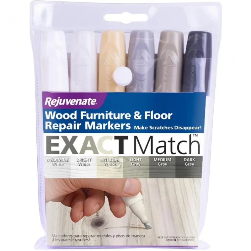 Rejuvenate White & Gray Exact Match Wood Furniture & Floor Repair Markers (6 Piece Set) White & Gray