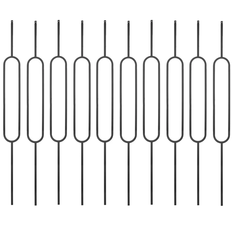 S05 - Wrought Iron Balusters  Set of 10 Deck Balusters  - 1/2 -inch Hollow Single Oval Iron Spindles  Satin Black Metal Railing