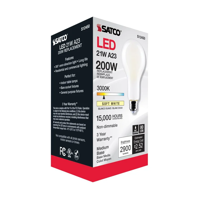 Satco S12450 21A23/FR/LED/E26/830/120V/ND