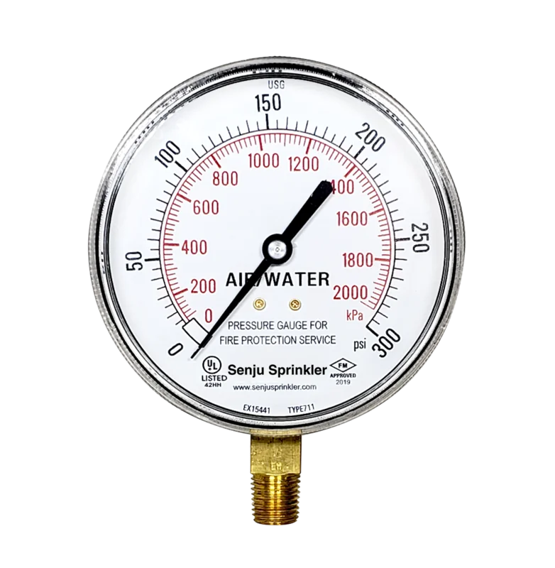 Senju Sprinkler Pressure Gauge 3.5", 300PSI 1/4"NPT (UL/FM)