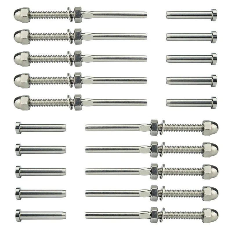 Senmit 1/8" Threaded Swage Stud and Stemball Cable Railing Kit End Fittings, T316 Marine Grade Stainless Steel Hardware for Stair and Deck Railings with Wood Post Balusters