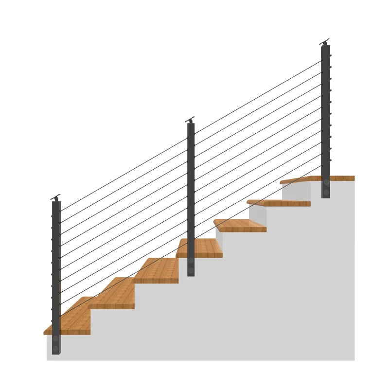 Senmit 36" Black Fascia Mount 5ft-20ft All-in-One Complete Stair Cable Railing System DIY Kit (No Handrail)