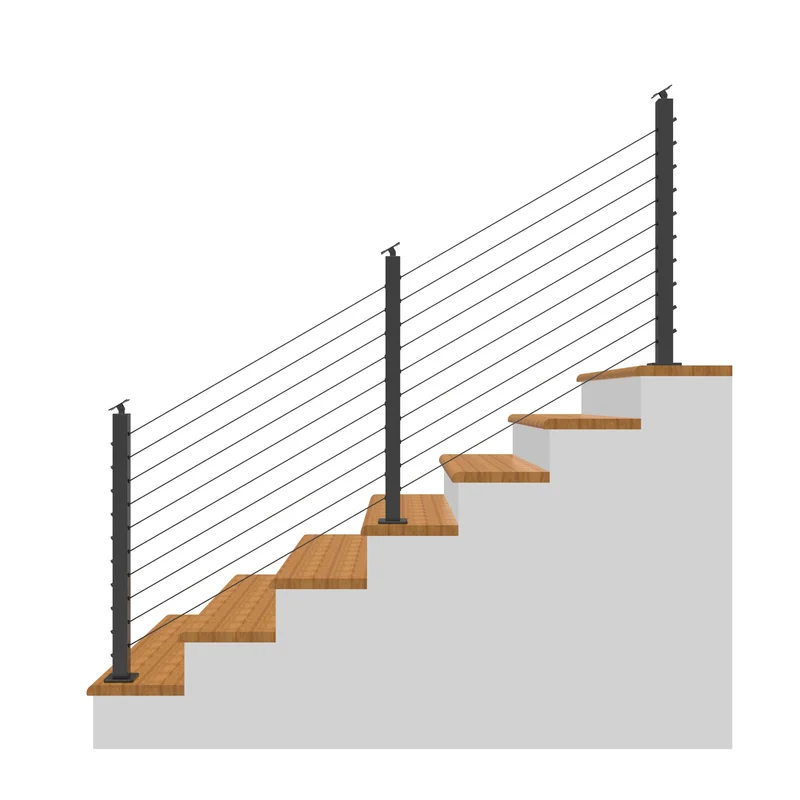 Senmit 36" Black Surface Mount 5ft-25ft All-in-One Complete Stair Cable Railing System DIY Kit (No Handrail)