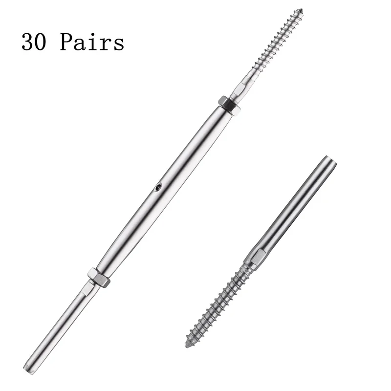 Senmit Lag Screw & Swage Tension Turnbuckle,for 1/8" Cable Deck Stair Wood Post Railing, 30 Pair-TT30