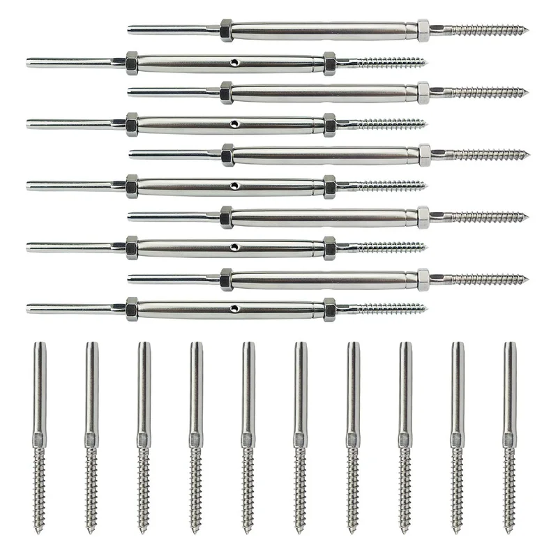 Senmit Lag Screw Swage Turnbuckle and lag Screws Cable Railing Tensioner Kit 1/8" -TL10
