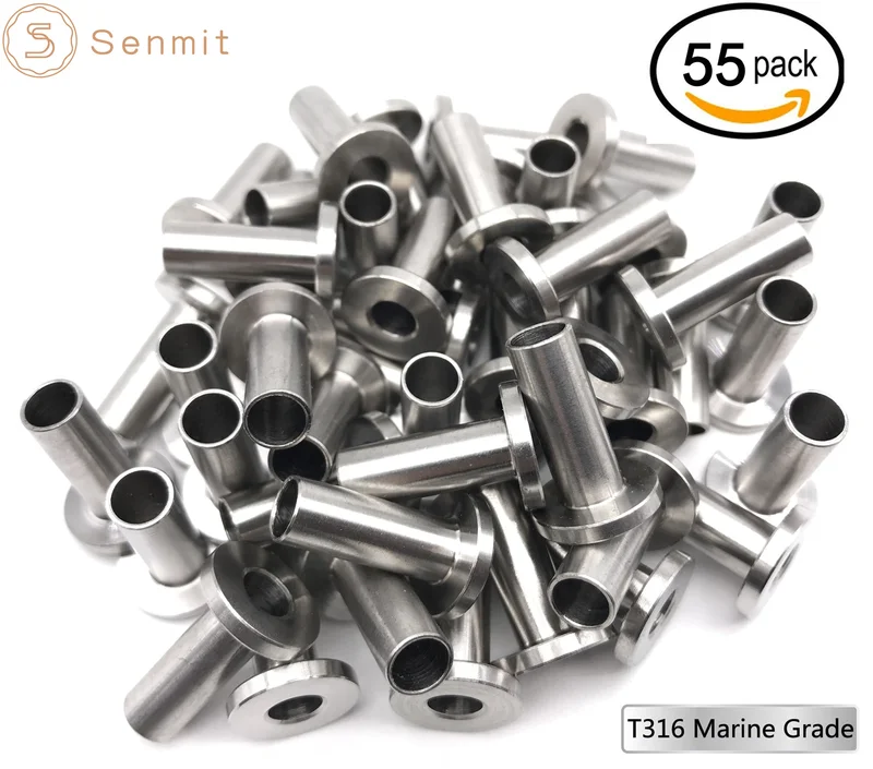 Senmit Stainless Steel Protector Sleeves for 1/8" Cable Railing Deck, Wood Posts, 50 PACK,PS60
