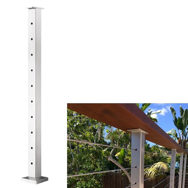 Senmit Surface Mount Cable Railing Post - Stainless Steel 2x2 Square Flat top Brushed Finish-SP01