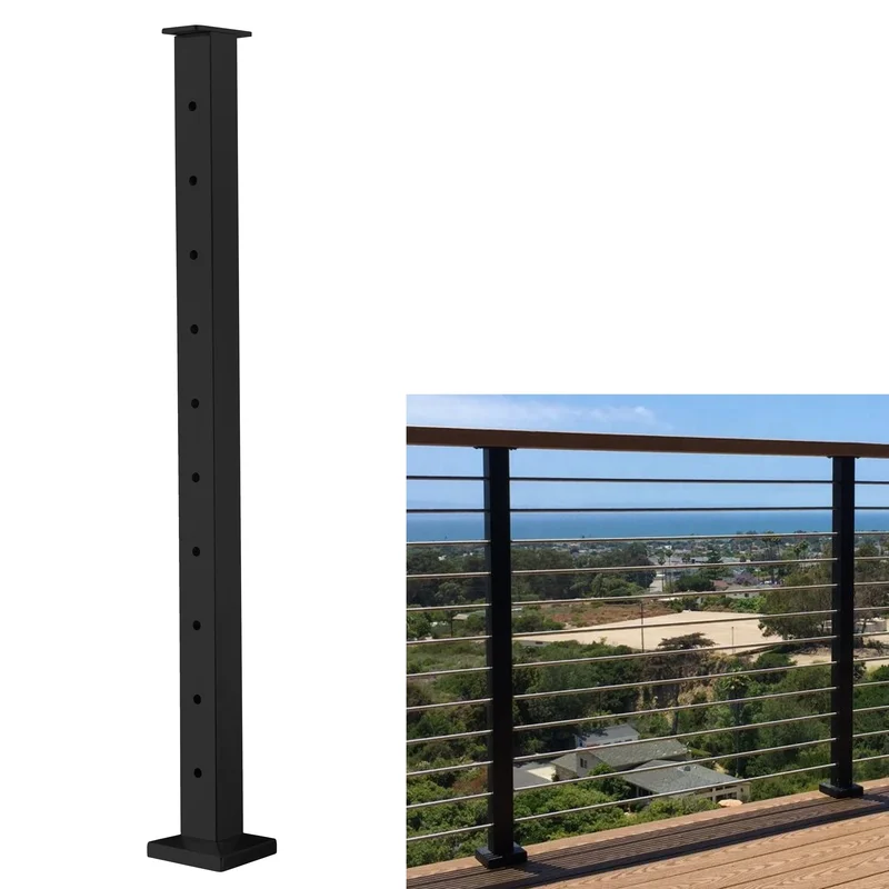 Senmit Surface Mount Cable Railing Post - Stainless Steel 2x2 Square Flat top Matte Black-SP02