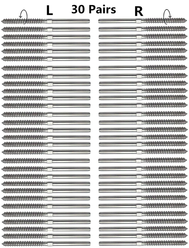 Senmit Swage Lag Screws Left & Right for 1/8" Cable Railing, 316 Stainless Steel Stair Deck Railing Wood Post System,LS30