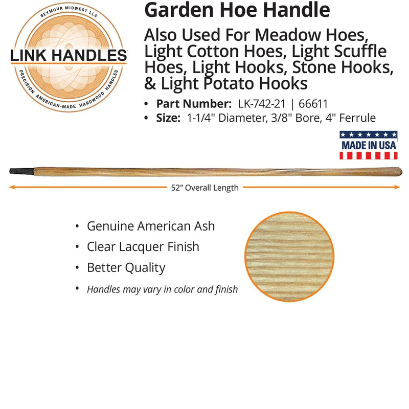 Seymour Link Handle 52" garden hoe Handle, 1/1/4" diameter, 3/8" bore, 4" ferrule