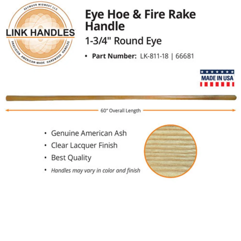 Seymour Midwest 60" Eye Hoe and Fire Rake Handle, 1-3/4" Round Eye