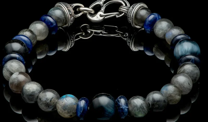 SILVER W/3 BLK ONYX BEADS BRACELET