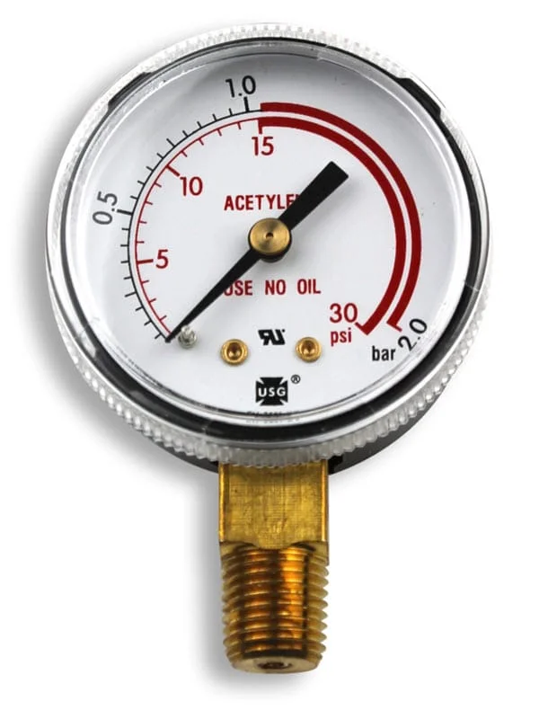 Smith Replacement Gauge - 2 inch, 0-30 PSIG "Red Zone" GA134-03