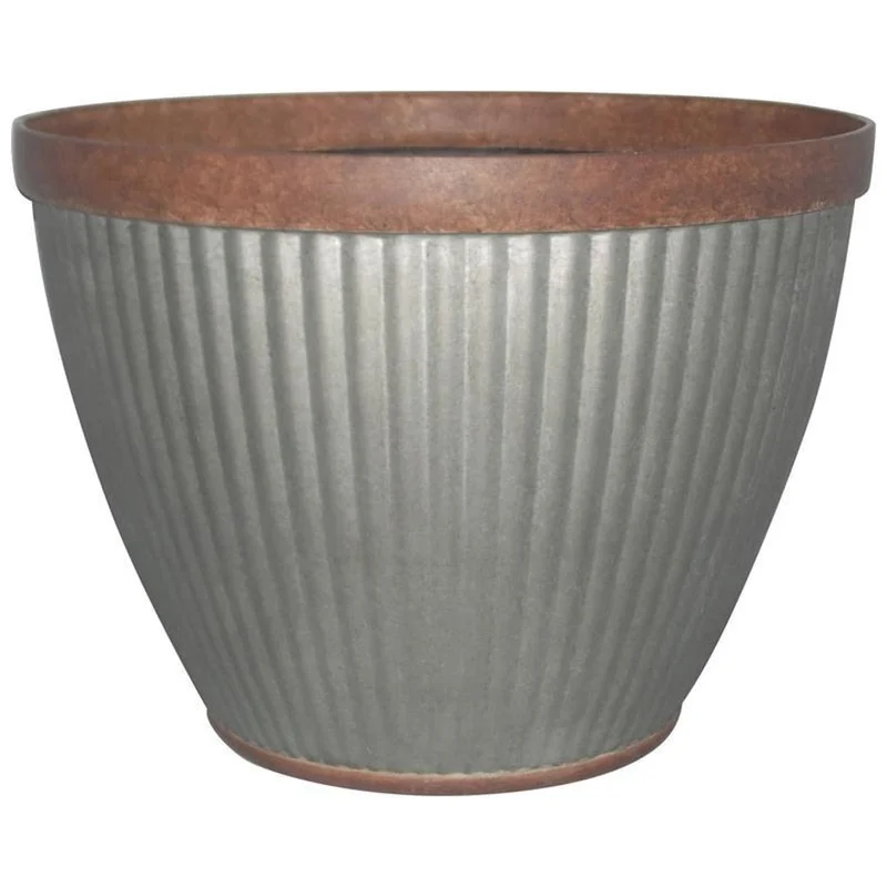 Southern Patio Westlake Resin Rustic Galvanized Round Pleated Planter