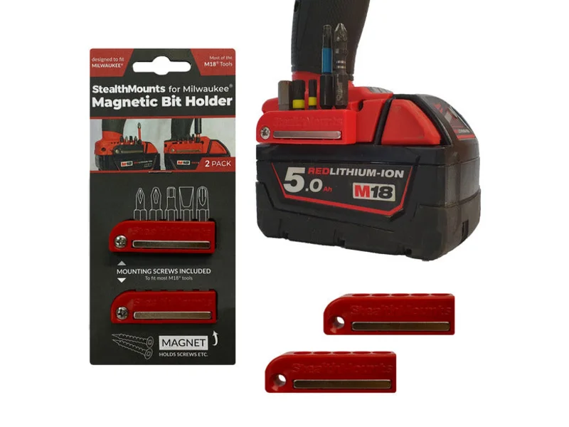 StealthMounts Magnetic Bit Holder for Milwaukee M18 Tools Red