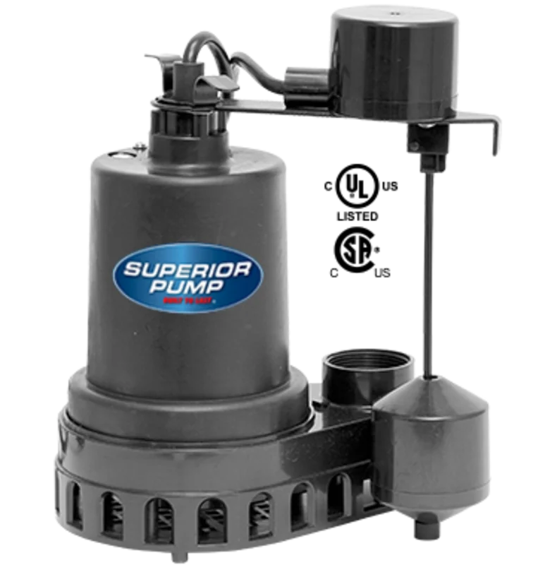 Superior Pump Thermoplastic Sump Pump with Vertical Float Switch, 1/3 HP