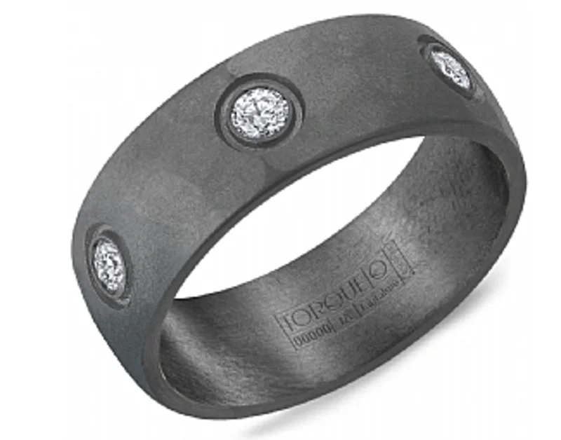 TANTALUM GREY 0.60CTW BR DIA 8MM FROSTED HAMMERED TOP MENS BAND SIZE 10