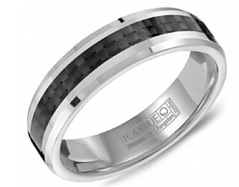 TUNGSTEN AND CARBON FIBER INLAY BLACK AND GREY 6MM ALL HIGH POLISH MENS BAND SIZE 10