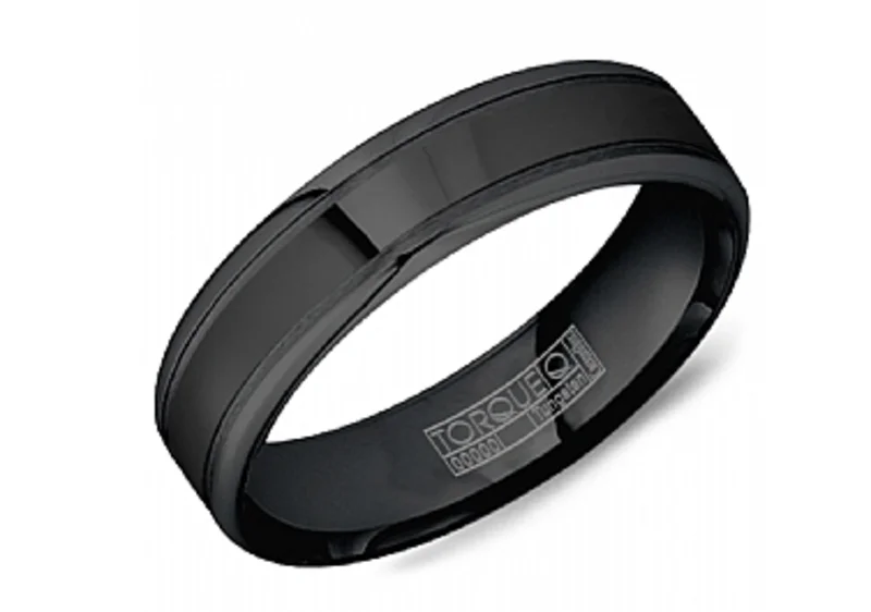 TUNGSTEN CARBIDE BLACK 6MM-2.2MM ALL HIGH POLISH CTR/ EDGES & SANDPAPER GROOVES