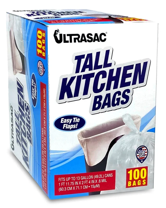 Ultrasac 13 gal Contractor Bag with Flap Tie Black