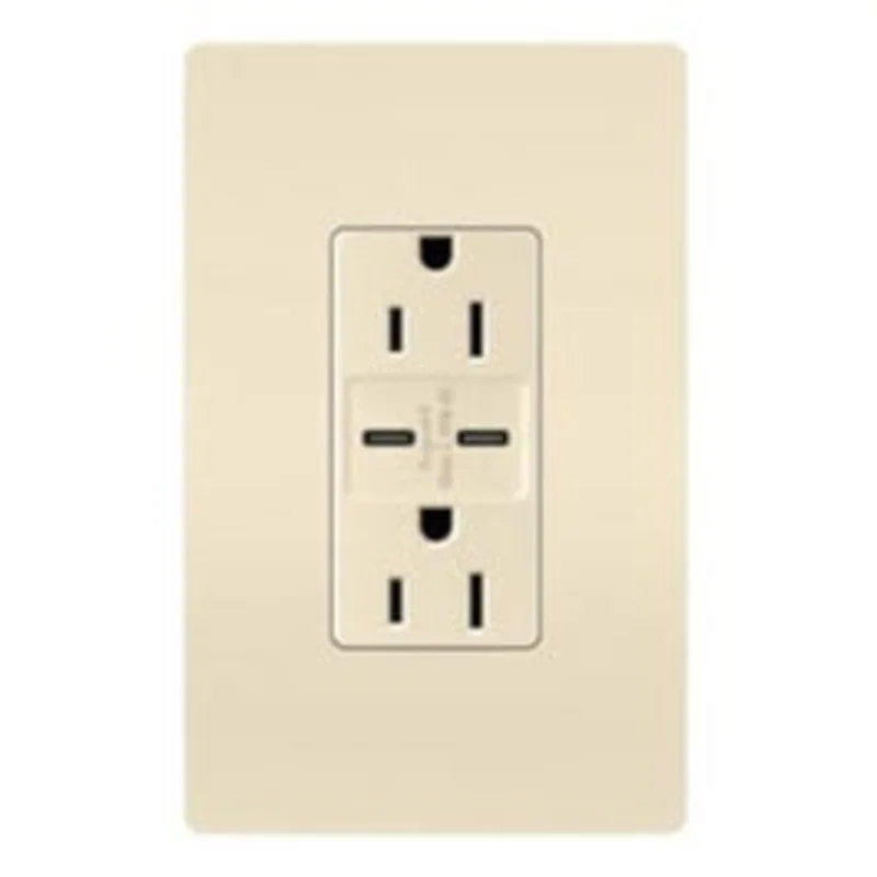 USB Charger Wall Plate With Duplex Outlet, Type A/C, Almond, 6.0A, 15-Amp