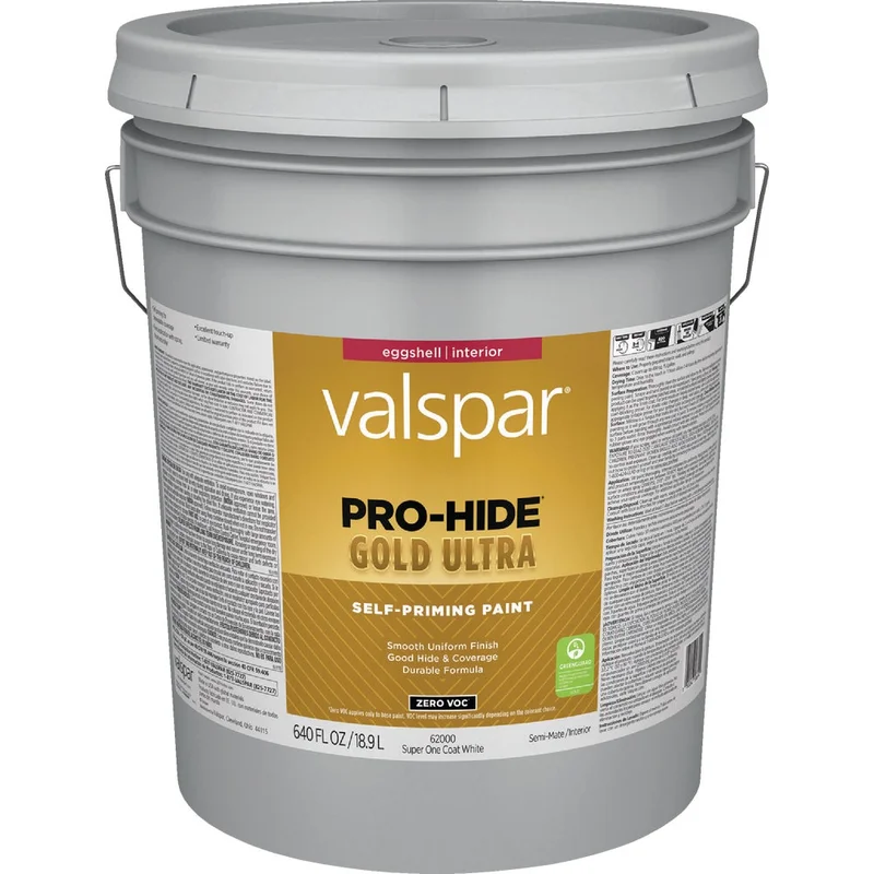 Valspar Pro-Hide Gold Ultra Interior Self-Priming Paint Eggshell 5 Gallon Super One Coat White Super One Coat White