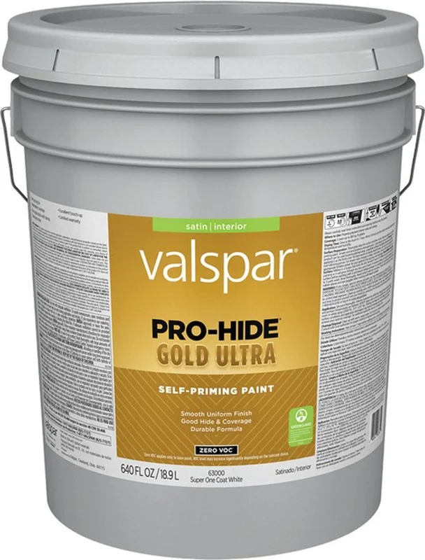 Valspar Pro-Hide Gold Ultra Interior Self-Priming Paint Satin 5 Gallon Super One Coat White Super One Coat White