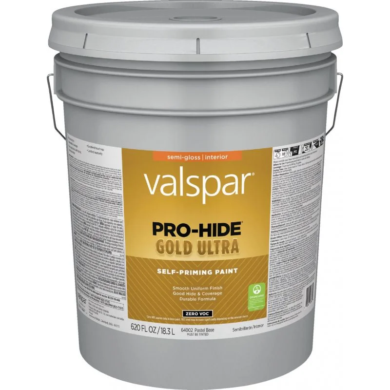 Valspar Pro-Hide Gold Ultra Interior Self-Priming Paint Semi-Gloss 5 Gallon Pastel Base Pastel Base