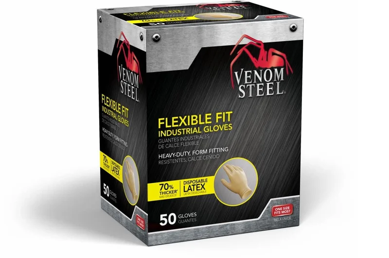 Venom Steel Flexible Fit Industrial Latex Gloves, One Size Yellow Yellow