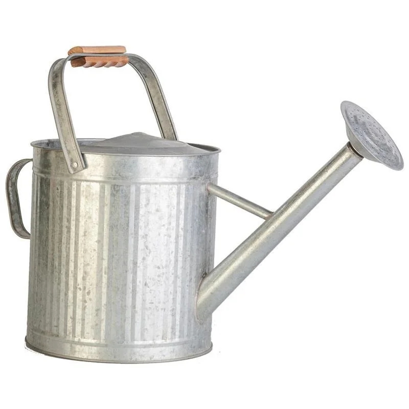 VINTAGE GALVANIZED WATERING CAN WITH WOOD HANDLE GALVANIZED
