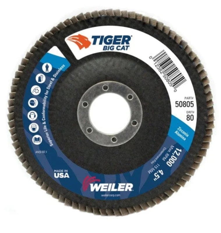 Weiler Tiger Big Cat Flap Disc - 4 1/2" Type 27 7/8 Arbor 80 Grit 50805