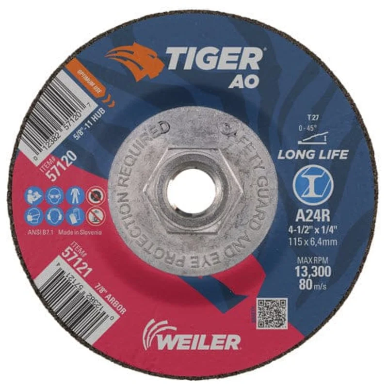 Weiler Tiger Grinding Wheel w/Hub - 4 1/2" X 1/4" Type 27 57120