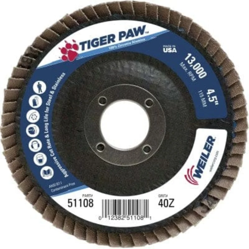 Weiler Tiger Paw Flap Disc - 4 1/2" Type 27 7/8 Arbor 40 Grit 51108