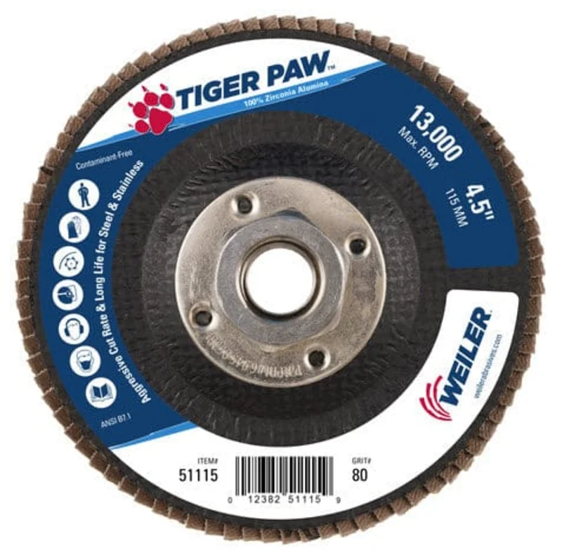 Weiler Tiger Paw Flap Disc - 4 1/2" Type 27 w/Hub 80 Grit 51115