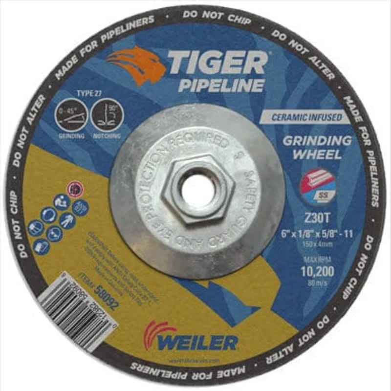 Weiler Tiger Pipeliner Grinding Wheel - 6" X 1/8" Type 27 58092