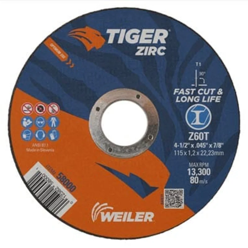 Weiler Tiger Zirc Cutting Wheel - 4 1/2" X .045" Type 1 58000