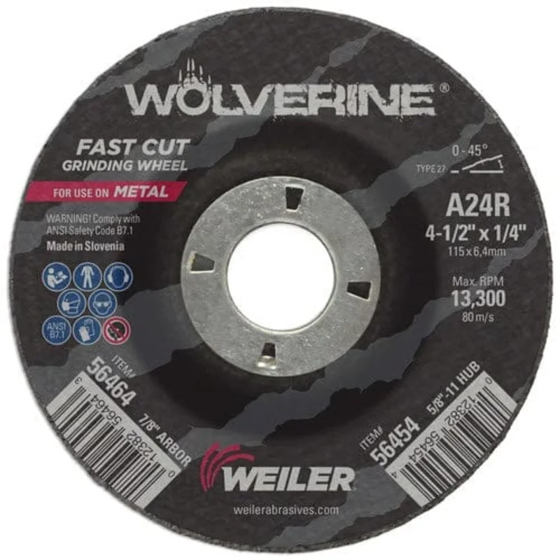 Weiler Wolverine Grinding Wheel - 4 1/2" X 1/4" Type 27 56464